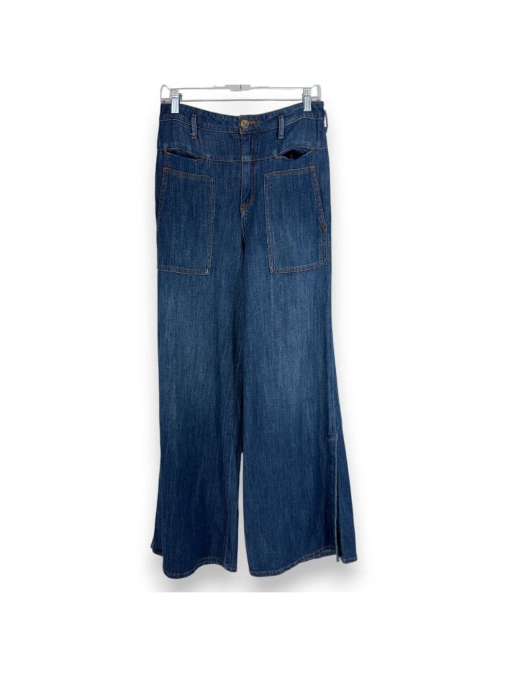Pilcro Anthropologie Women 27 Wide Leg Jean High Rise Snap Slit Hem Dark Wash